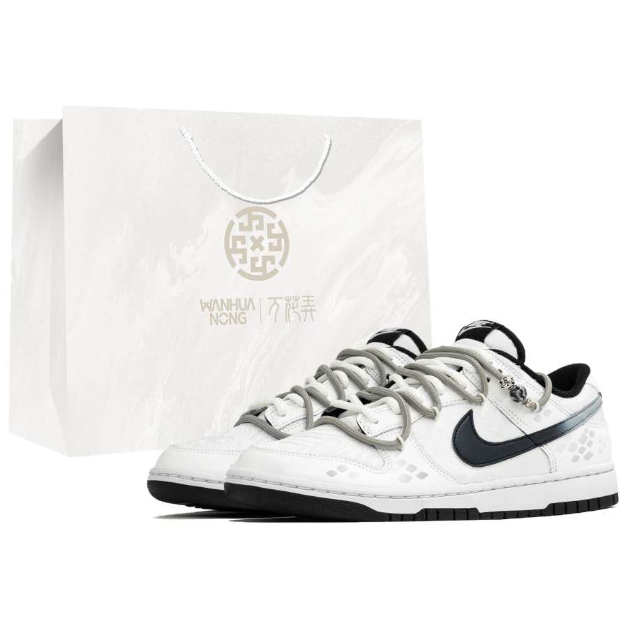 Nike Nike Dunk Wan Hua Nong, Bai Ze, Shopping Bag Abrasion Resistant Low top Skateboard Shoes Unisex White Gray