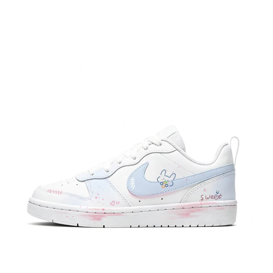 Nike Nike Court Borough Mist Rabbit Leather Abrasion Resistant Breathable Low top Kids' Skateboarding Shoes Pink/White/Blue