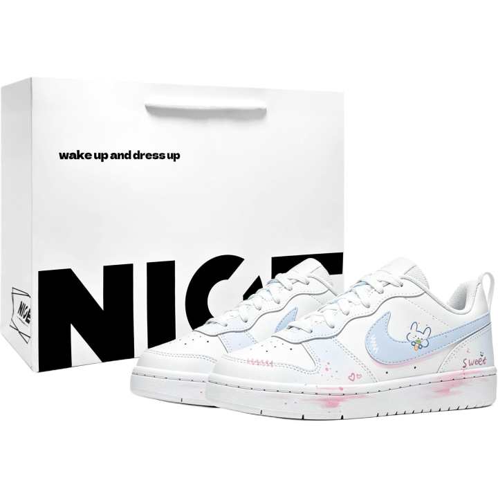Nike Nike Court Borough Mist Rabbit BOX Leather Abrasion Resistant Breathable Low top Kids' Skateboarding Shoes