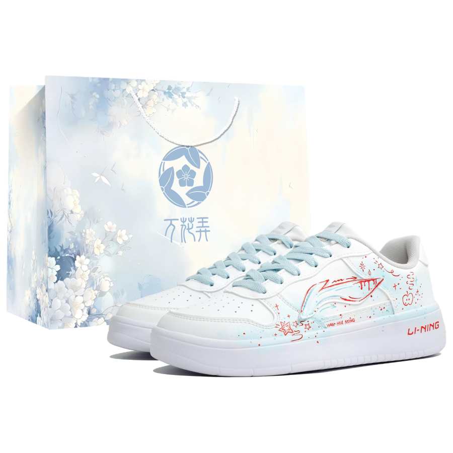 Li-Ning Li Ning Floating Boat Slip Resistant Abrasion Resistant Low top Skateboard Shoes Women's White Blue Red