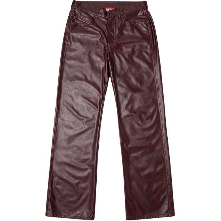 DIESEL Leather Pants Women's Burgundy Moderate