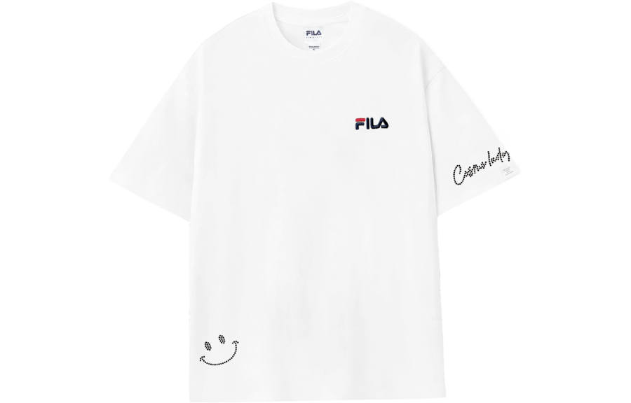 FILA T Shirts Unisex White Black Diamond Crew Neck Moderate