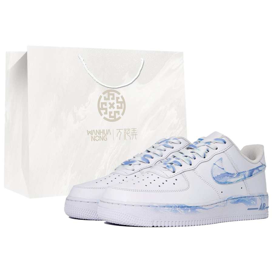 Nike Nike Air Force 1 07 Wan Hua Tang, Mystical Planet, Box Abrasion Resistant Low top Skateboard Shoes Unisex Blue White