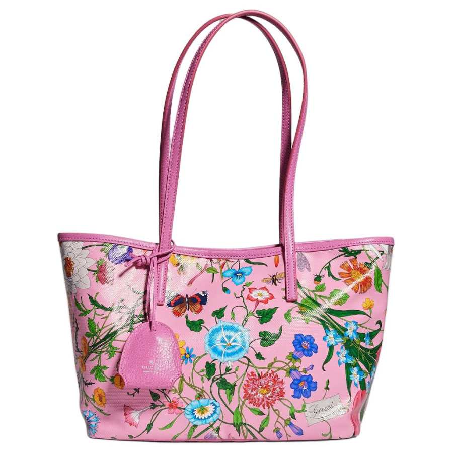 GUCCI Flora Coated Canvas Shoulder Bag Small Women's Pink