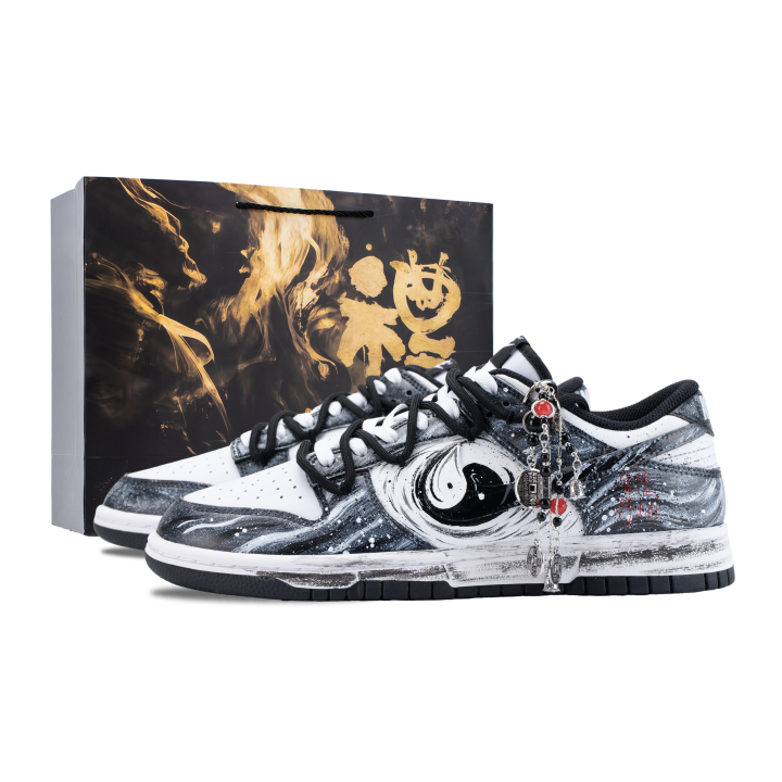 Nike Nike Dunk Mystic Ink Asks The Way Slip Resistant Abrasion Resistant Low top Skateboard Shoes Unisex Black White Gold