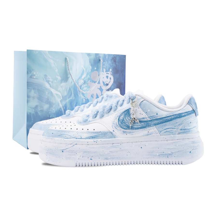 Nike Nike Court Vision 1 Light Blue Sea Rhythm Slip Resistant Abrasion Resistant Low top Skateboard Shoes Women's Blue White