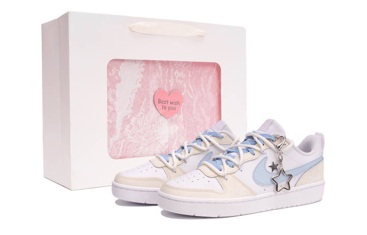 Nike Nike Court Borough Starlight Island White Box Abrasion Resistant Breathable Low top Kids' Skateboarding Shoes