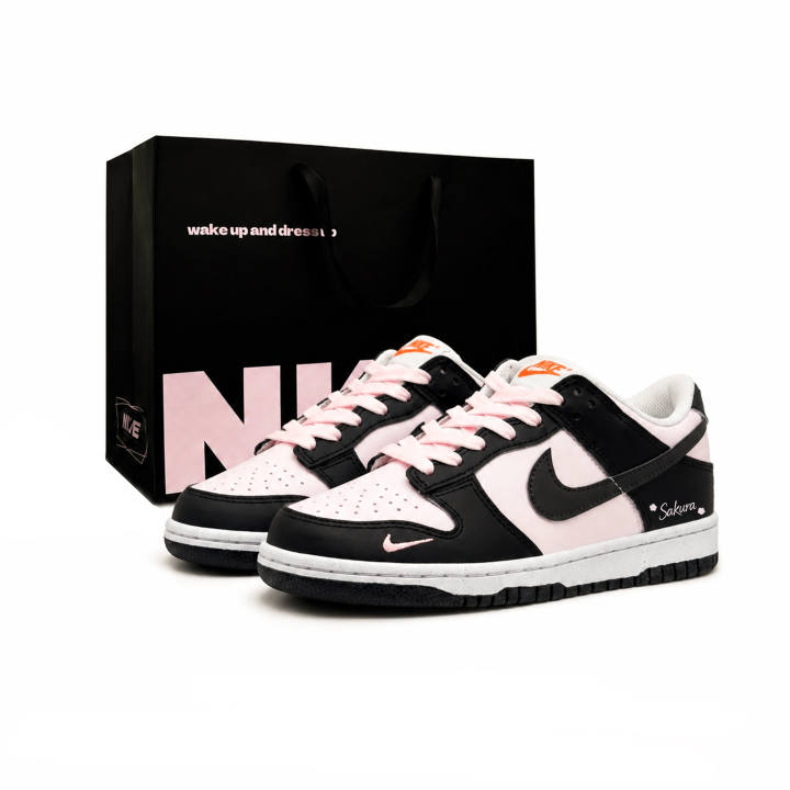 Nike Nike Dunk Black Pink Cherry Blossom Coverage Slip Resistant Abrasion Resistant Low top Skateboard Shoes Women's