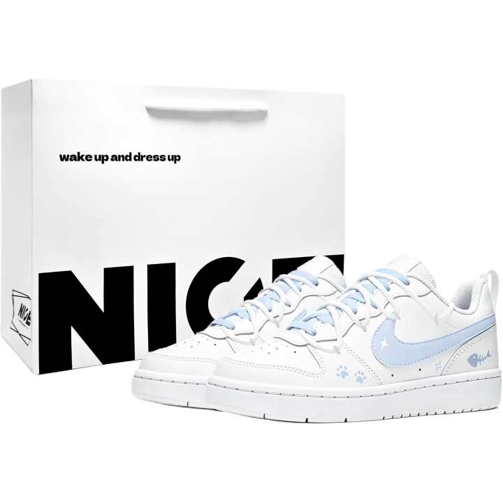 Nike Nike Court Borough Sea Salt Cat BOX Leather Abrasion Resistant Breathable Low top Kids' Skateboarding Shoes Blue/White