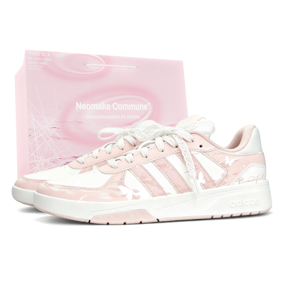 Adidas Adidas COURTBEAT Slip Resistant Abrasion Resistant Low top Skateboard Shoes Unisex Pink White