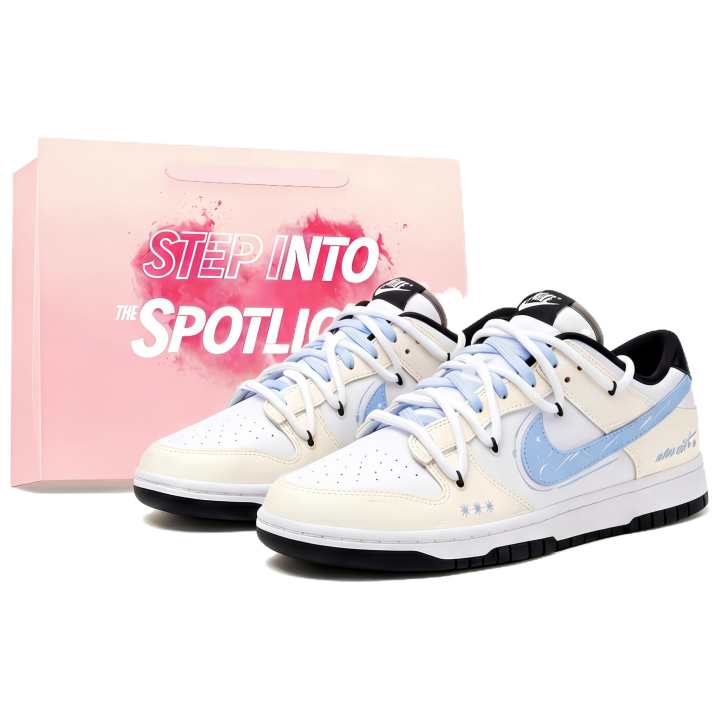 Nike Nike Dunk Beige Blue Leather Low top Skateboard Shoes Unisex