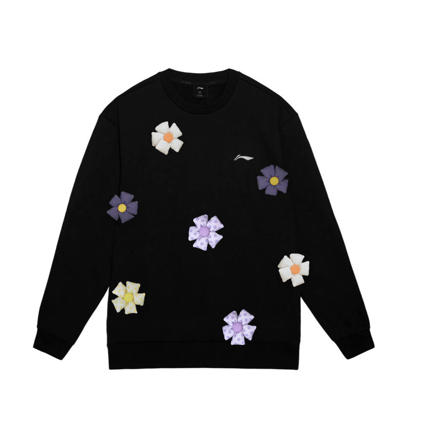 Li-Ning Li Ning Table Tennis Collection Floral Decoration Brand Logo Casual Fleece Lined Long Sleeved Sweatshirt Men's