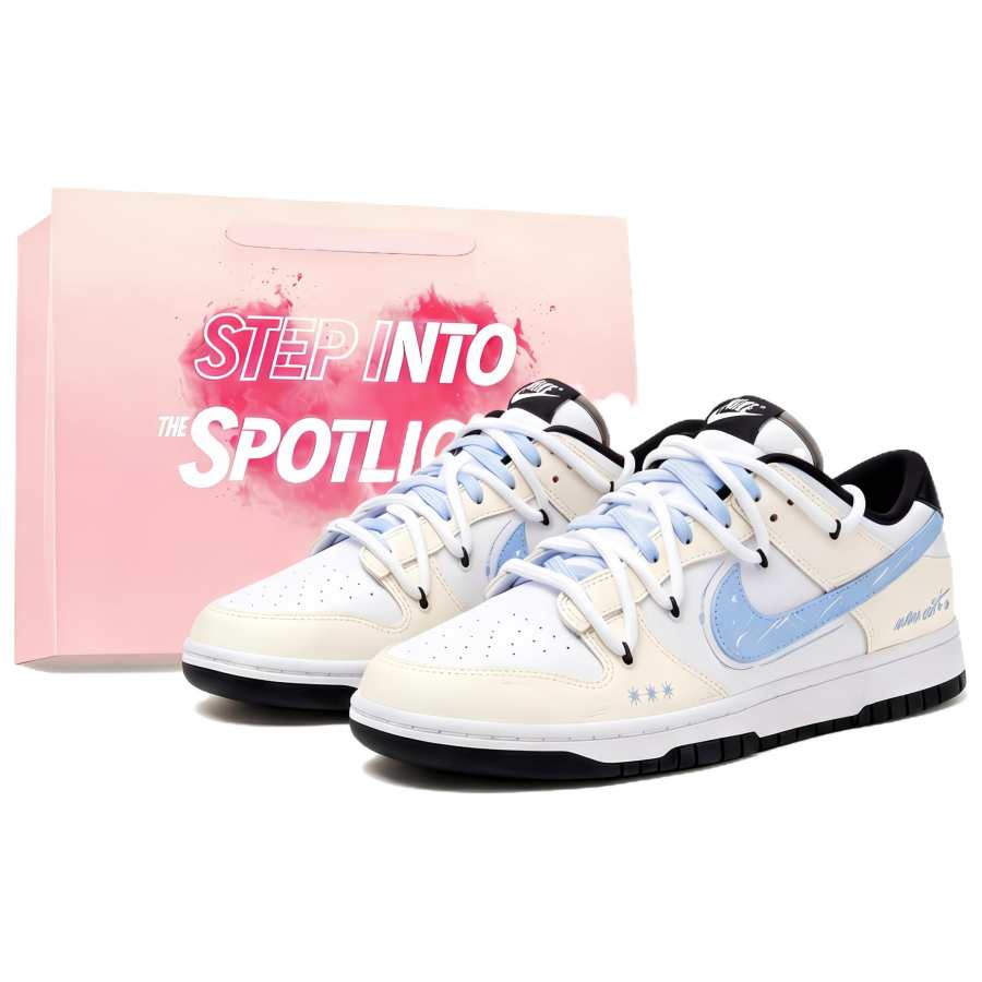 Nike Nike Dunk Beige Blue Leather Slip Resistant Cushioning Lightweight Breathable Low top Skateboard Shoes Unisex