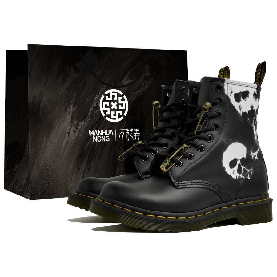 Dr.Martens 1460 Kaleidoscope Entwined, Skeleton Punk, Box Short Combat Boots Women's Black