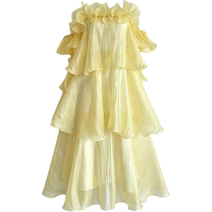 VENICEW Slip Dresses Women's Yellow Camisole Thin Short Skirt