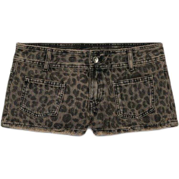 ZARA Trf Denim Shorts Women's Leopard Print Moderate