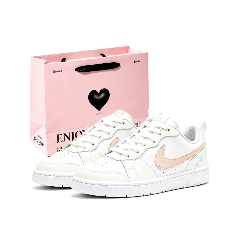 Nike Nike Court Borough Maris Sal Meow Paw Leather Low top Kids' Skateboarding Shoes Orange White Unisex