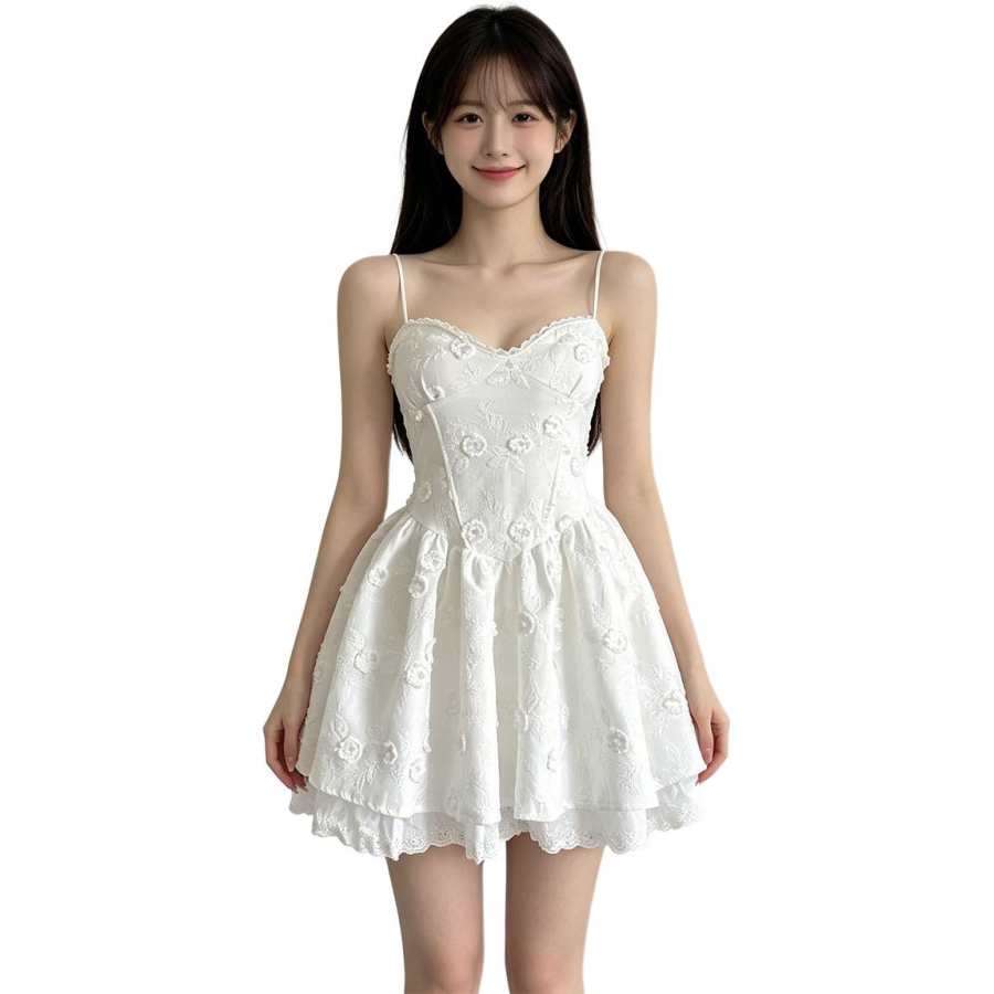 VENICEW Slip Dresses Women's White Camisole Moderate Short Skirt