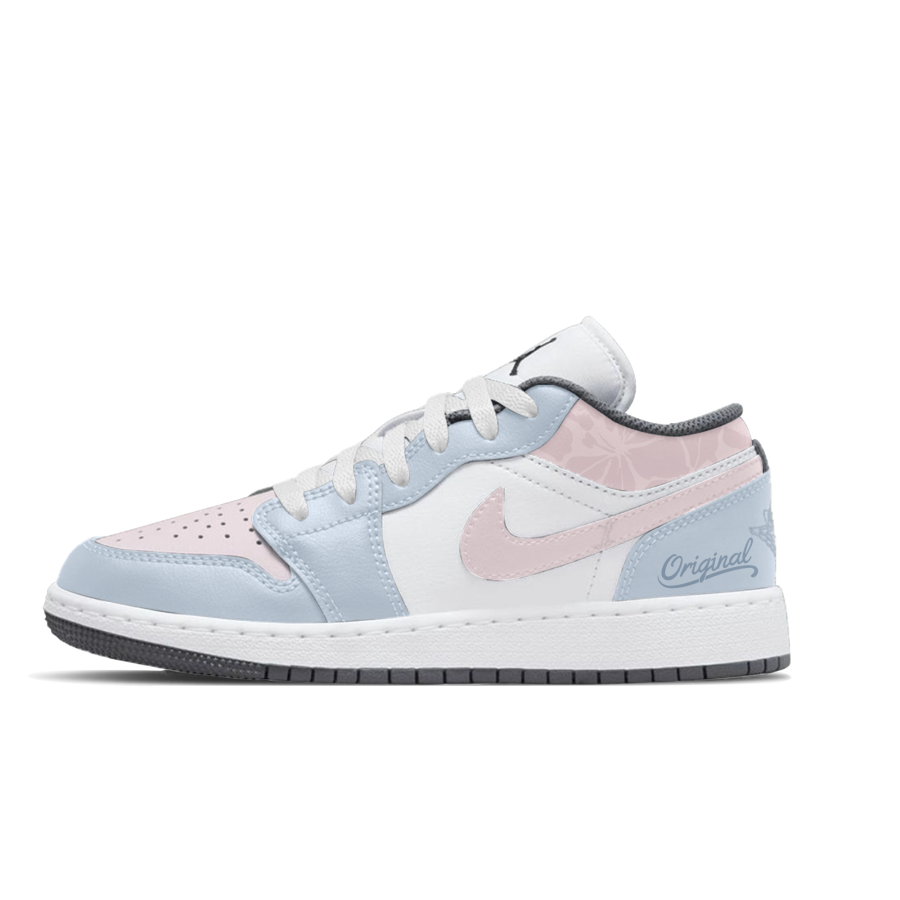 Jordan Jordan Air Jordan 1 Ice Pink Mist Realm Slip Resistant Abrasion Resistant Low top Children's Basketball Shoes Blue