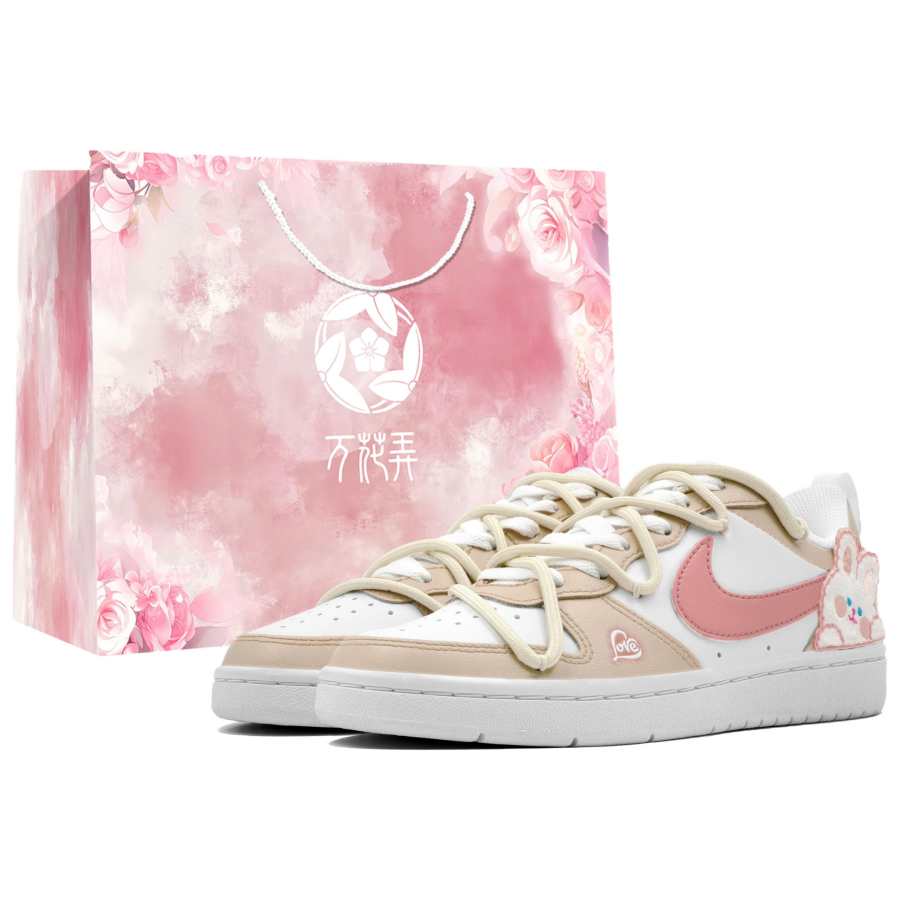 Nike Nike Court Borough Wan Hua Nong, Cute Bunny, Box Low top Skateboard Shoes Women's White Yellow Pink