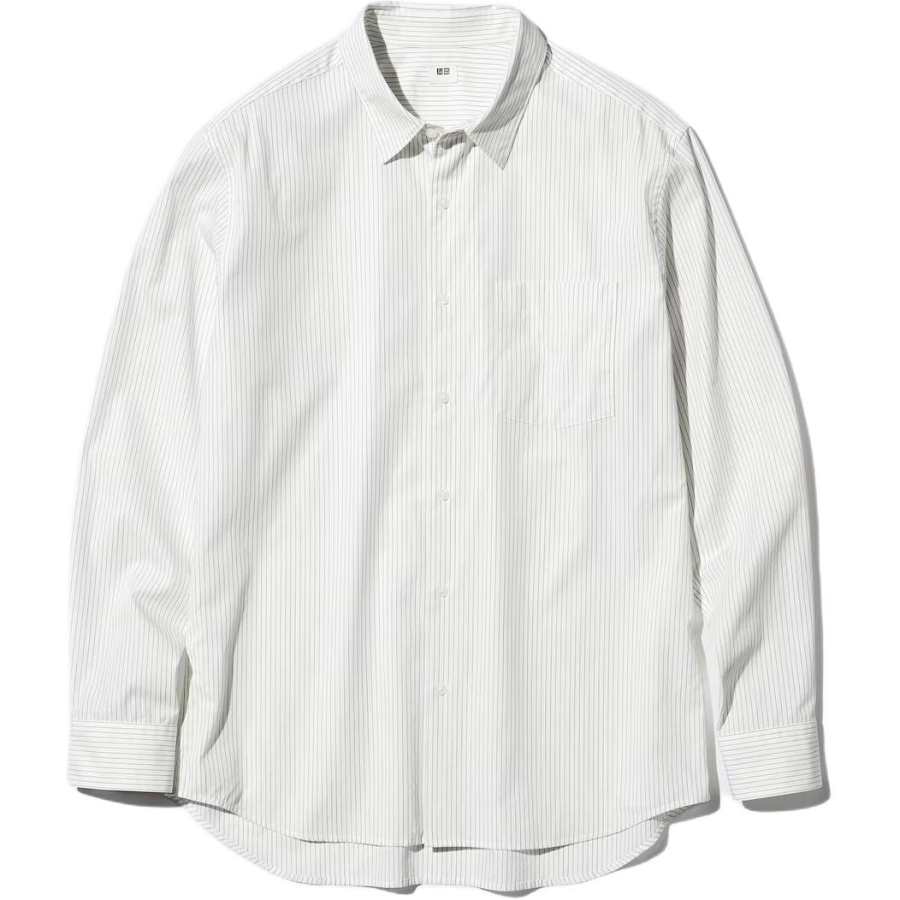 UNIQLO Shirts Unisex Ecru Lapel Moderate