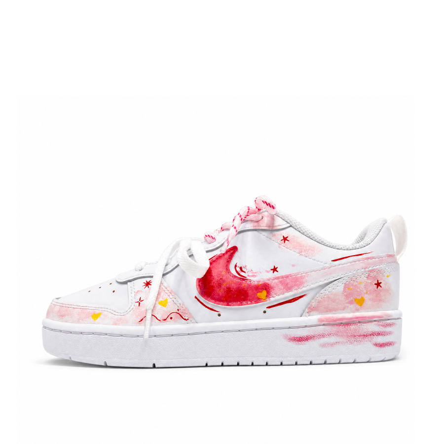 Nike Nike Court Borough Pink Mist Star Peach Leather Low top Kids' Skateboarding Shoes Pink White Teenagers