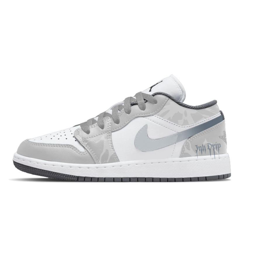 Jordan Jordan Air Jordan 1 Mist Shadow Gray Slip Resistant Abrasion Resistant Low top Children's Basketball Shoes Gray Unisex
