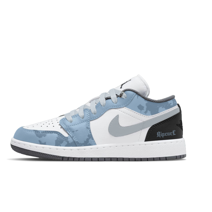 Jordan Jordan Air Jordan 1 North Carolina Wave Slip Resistant Abrasion Resistant Low top Children's Basketball Shoes Blue