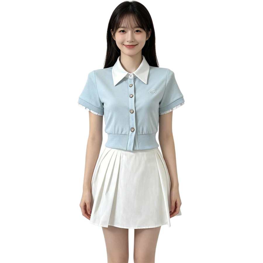 VENICEW Two Piece Skirt Sets Women's Lapel Moderate Short Skirt