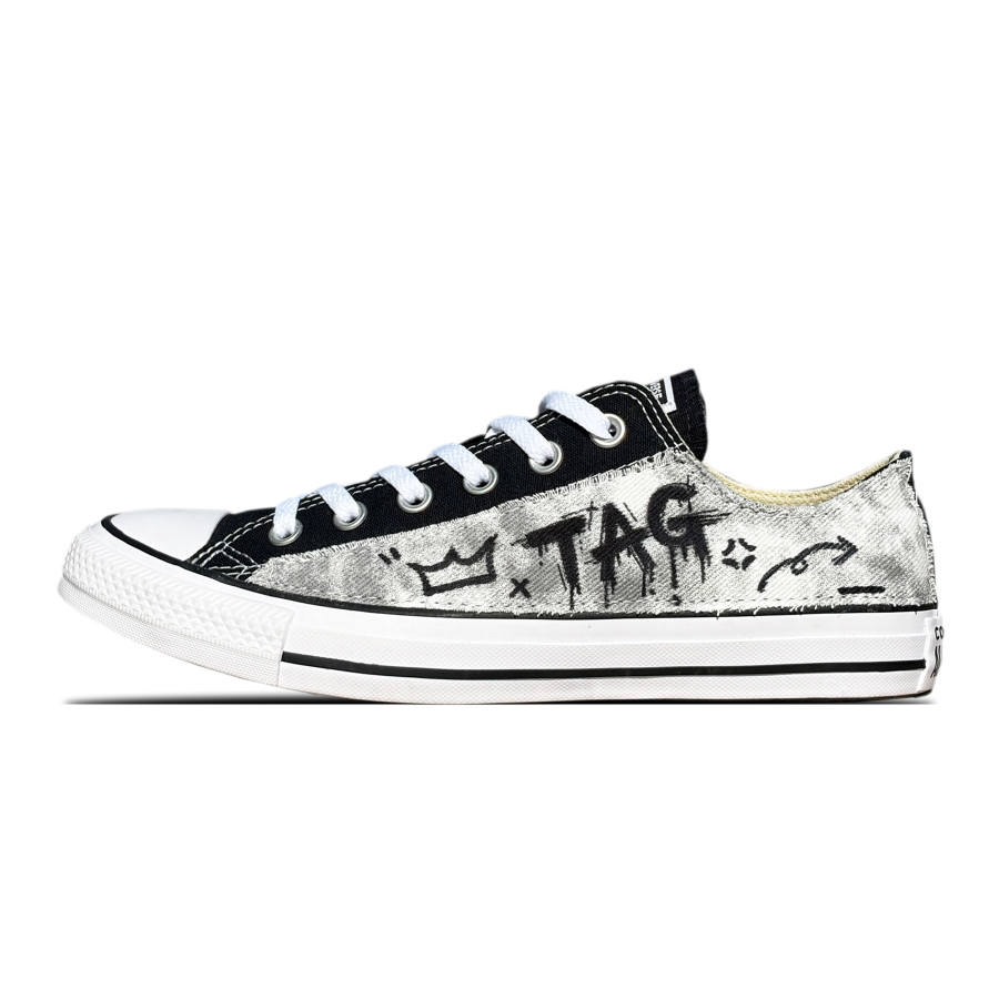 Converse All Star Street Graffiti Slip Resistant Abrasion Resistant Low top Canvas Shoes Unisex Gray White Black