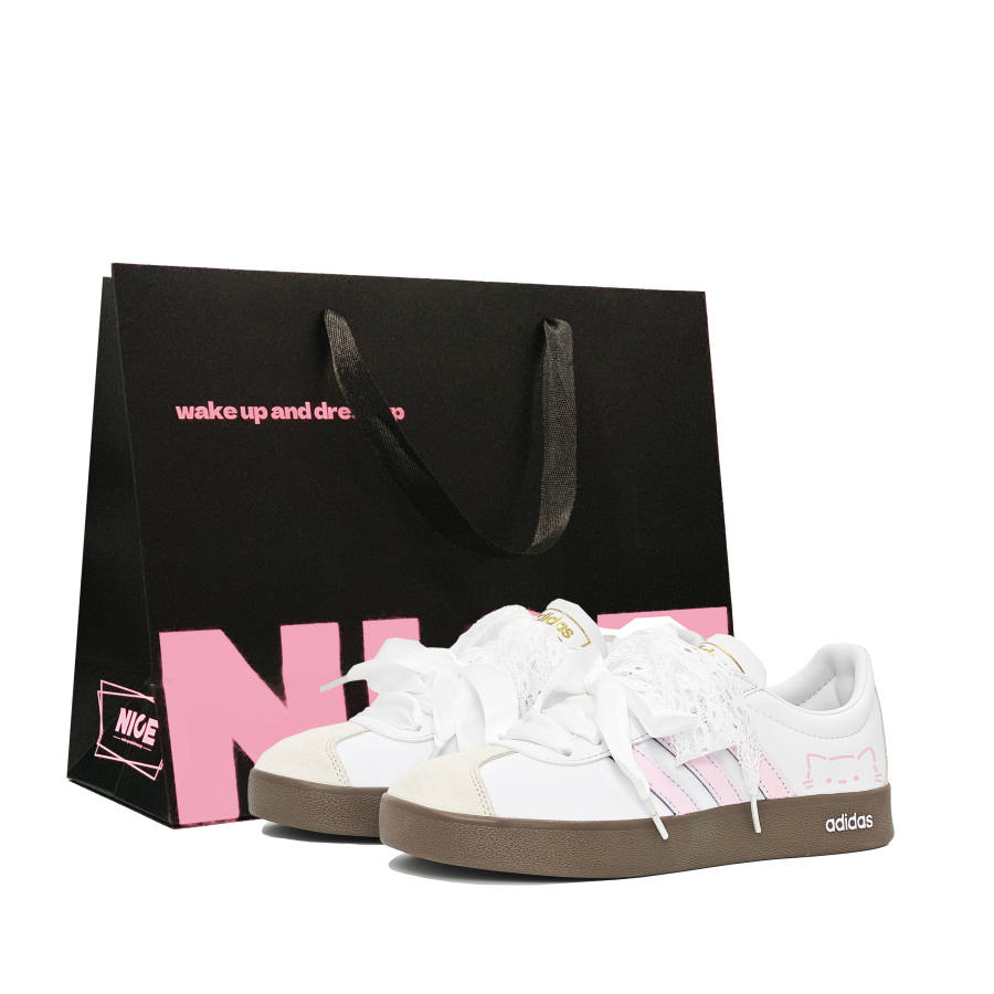 Adidas Adidas Vl Court Classic Meowth Pink Low top Skateboard Shoes Unisex Pink White