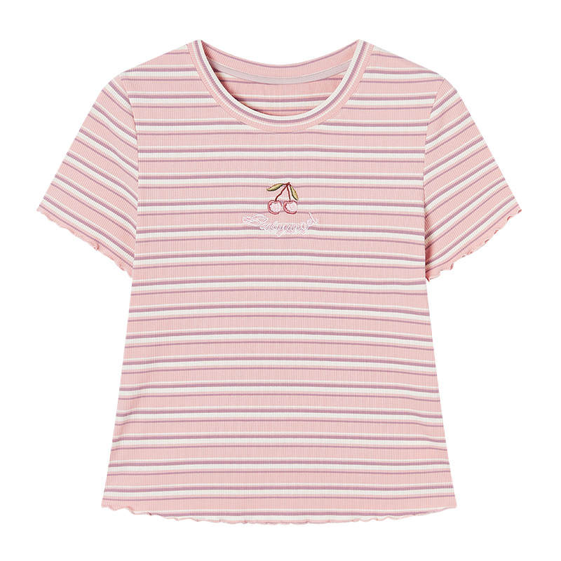 XIANGYING T Shirts Women's Silver Peony Crew Neck Thin