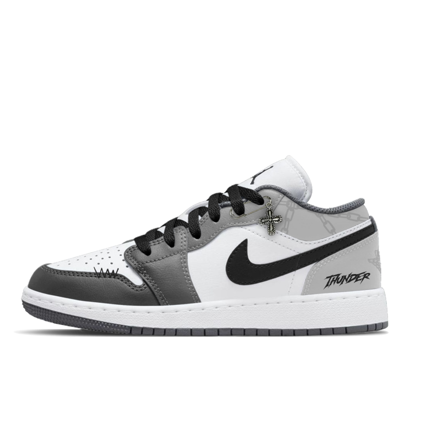 Jordan Jordan Air Jordan 1 Gray Obsidian Thunder Slip Resistant Abrasion Resistant Low top Children's Basketball Shoes Gray