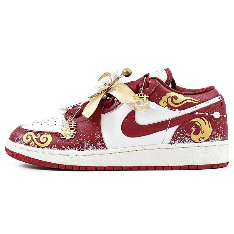 Jordan Jordan Air Jordan 1 Slip Resistant Abrasion Resistant Low top Basketball Shoes Unisex Red White