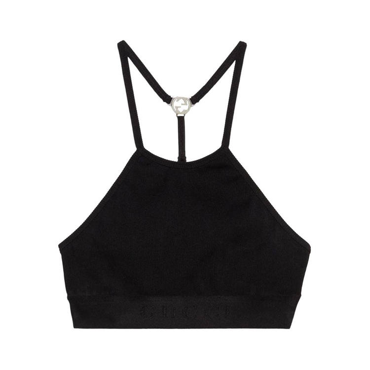 GUCCI Nylon Jersey Crop Top Black