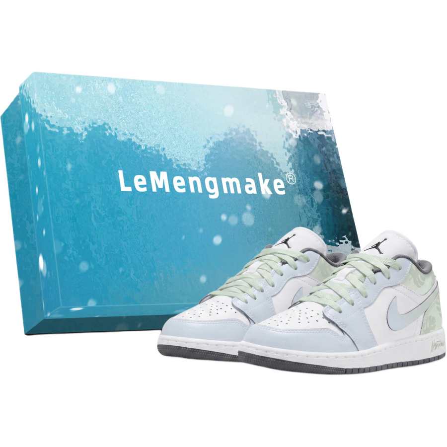 Jordan Jordan Air Jordan 1 Lemon Joy Abrasion Resistant Low top Children's Basketball Shoes Blue Green Unisex