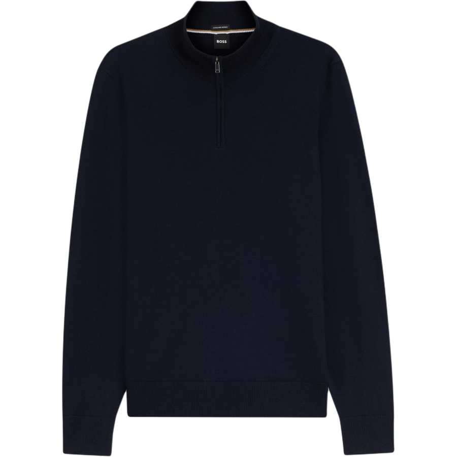 HUGO BOSS Sweaters Men's Dark Blue Stand Collar Moderate Straight Fit