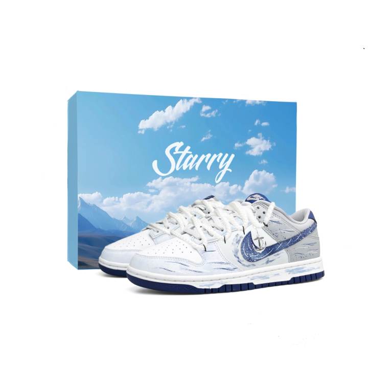Nike Nike Dunk WAO Slip Resistant, Abrasion Resistant, Balance Height Increasing Low top Skateboard Shoes Men's White Blue