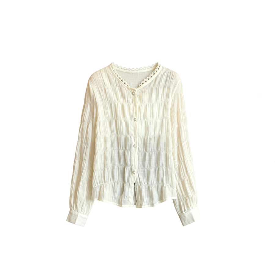 CPAURA Shirts Women's Apricot Crew Neck Thin Shirt