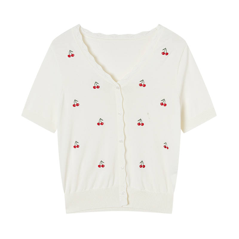 XIANGYING Knitwear Women's Heron White V Neck Thin