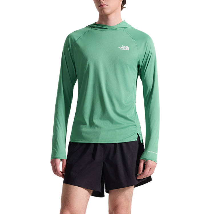THE NORTH FACE T Shirts Men's Mist Algae Green Hooded Non Detachable Thin