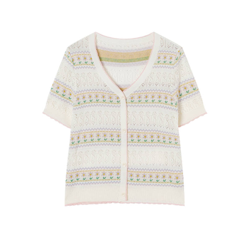 XIANGYING Knitwear Women's Silver Peony V Neck Thin