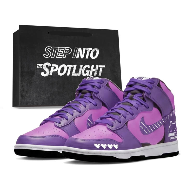 Nike Nike Dunk Retro Loading Meowth Coverage Slip Resistant Abrasion Resistant High top Skateboard Shoes Unisex Pink Purple