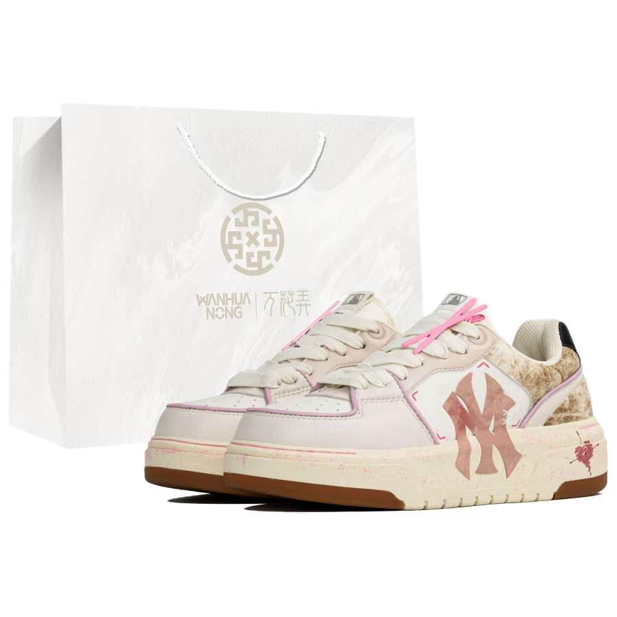 MLB Chunky Liner Kaleidoscope, Dandelion, Shopping Bag Abrasion Resistant Low top Skateboard Shoes Unisex White Pink