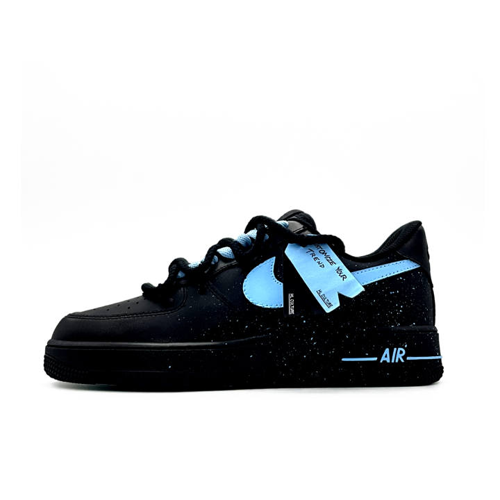 Nike Nike Air Force 1 Ink Blue Stars Leather Cushioning Abrasion Resistant Low top Skateboard Shoes Unisex Black Blue