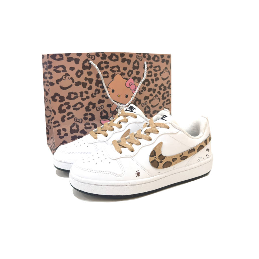 Nike Nike Court Borough Leopard Print Kitten Low top Kids' Skateboarding Shoes White/Brown Color Teenagers