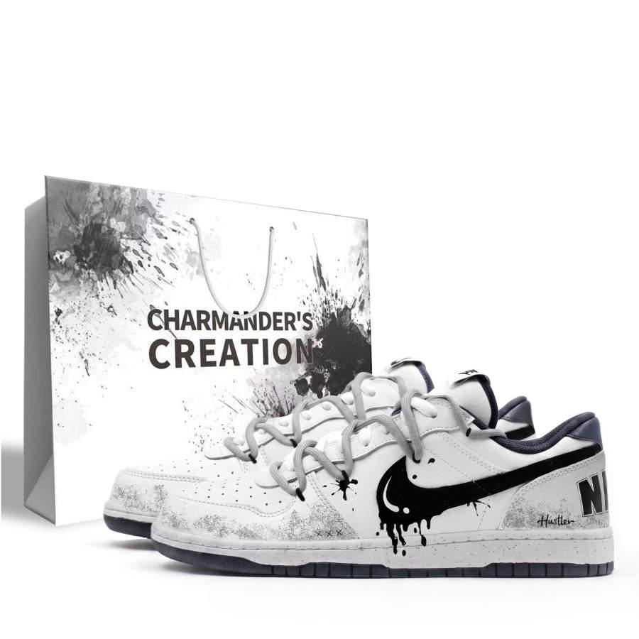 Nike Nike Big Ink Love Confession Slip Resistant Abrasion Resistant Low top Skateboard Shoes Men's Gray Black