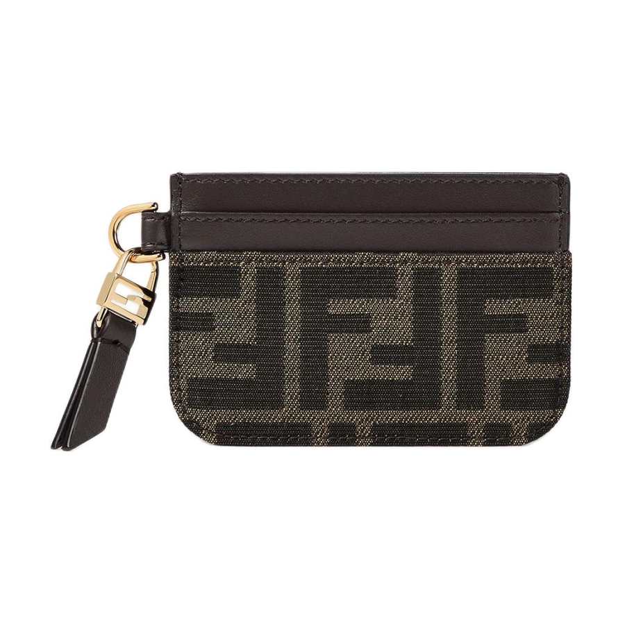 FENDI Baguette Fabric Card Holder Unisex Tobacco Brown