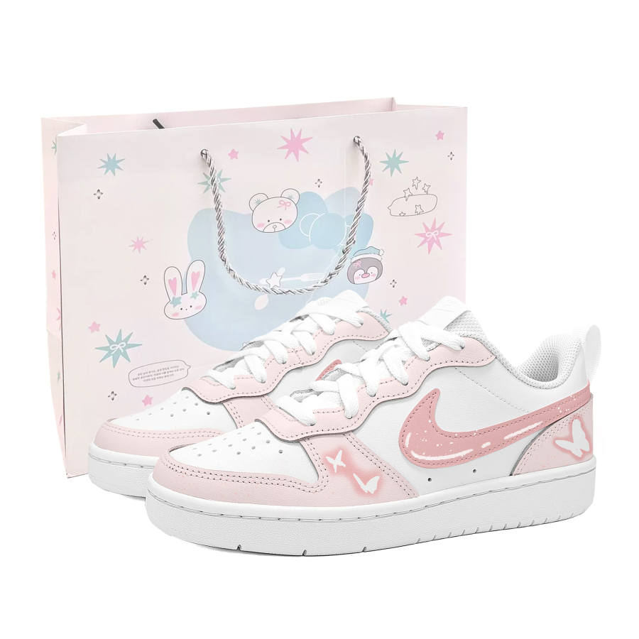 Nike Nike Court Borough First Love Pink Butterfly Slip Resistant Abrasion Resistant Low top Skateboard Shoes Women's Pink