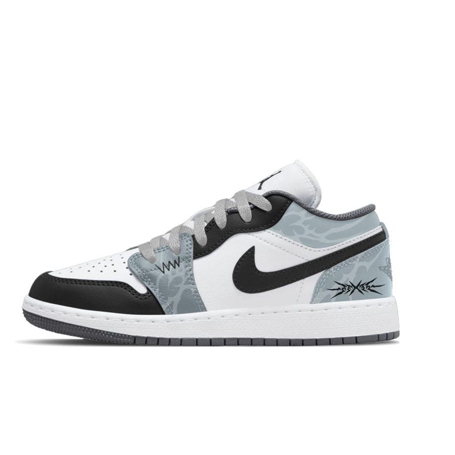 Jordan Jordan Air Jordan 1 Wild Gray Star Slip Resistant Abrasion Resistant Low top Children's Basketball Shoes Blue Black